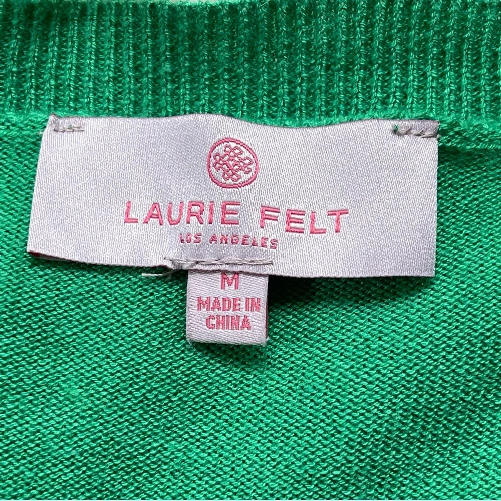 Laurie Felt Cashmere Blend Daisy Print Sweater Green long sleeve size M - Picture 9 of 10